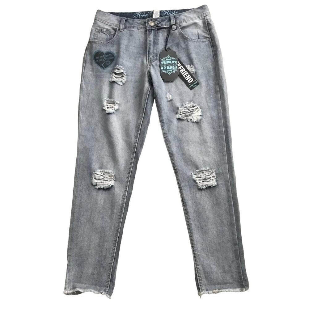 Rebel By Right Womens Size 9 Ex Boyfriend Ripped Blue Jeans Raw Hem NWT